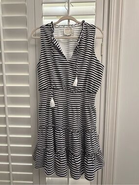 Sail to Sable Navy and White Striped Sundress with Tassel Tie